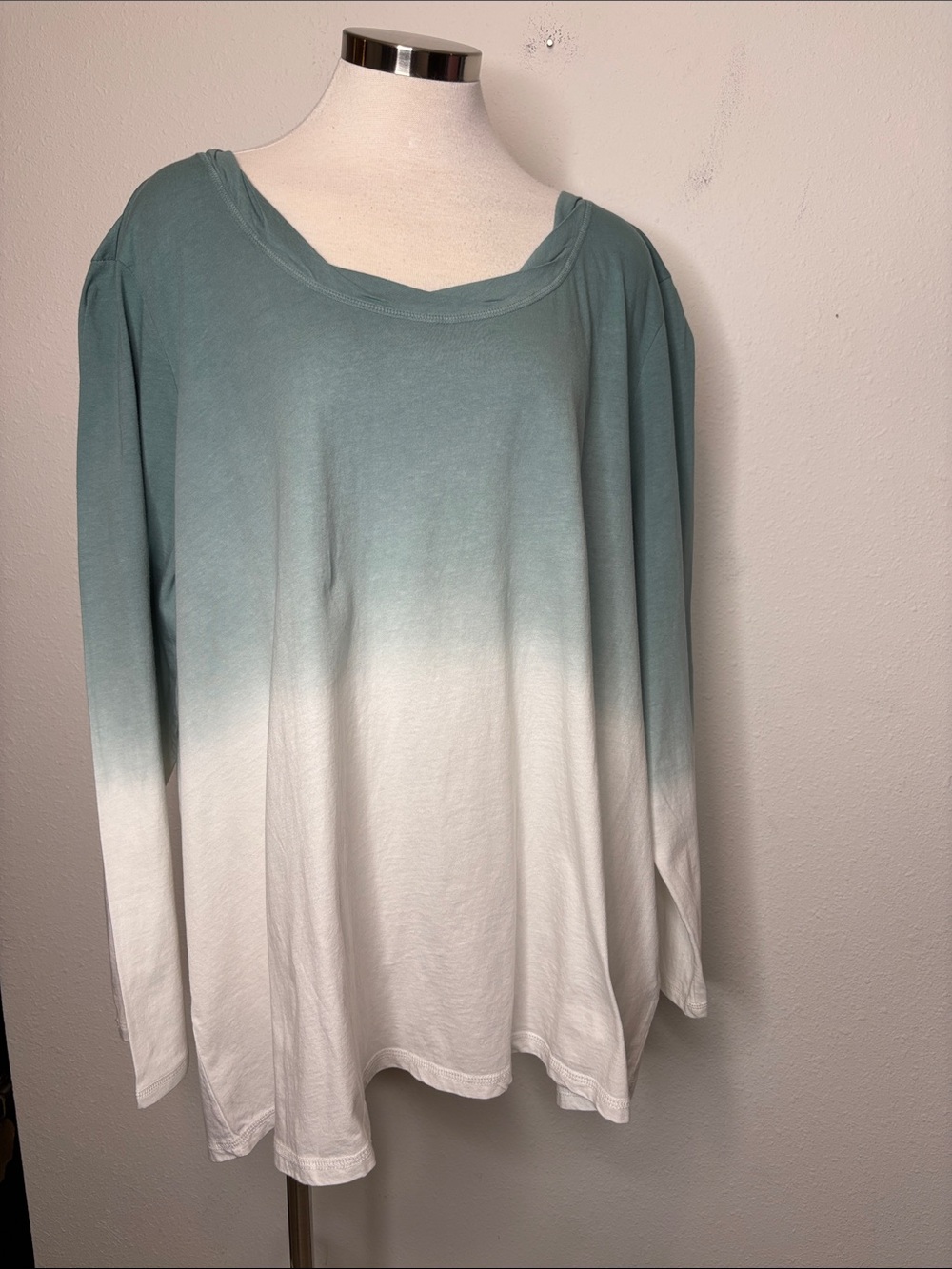 Candace Cameron Bure Ombre Long-Sleeve Top in Seafoam and White